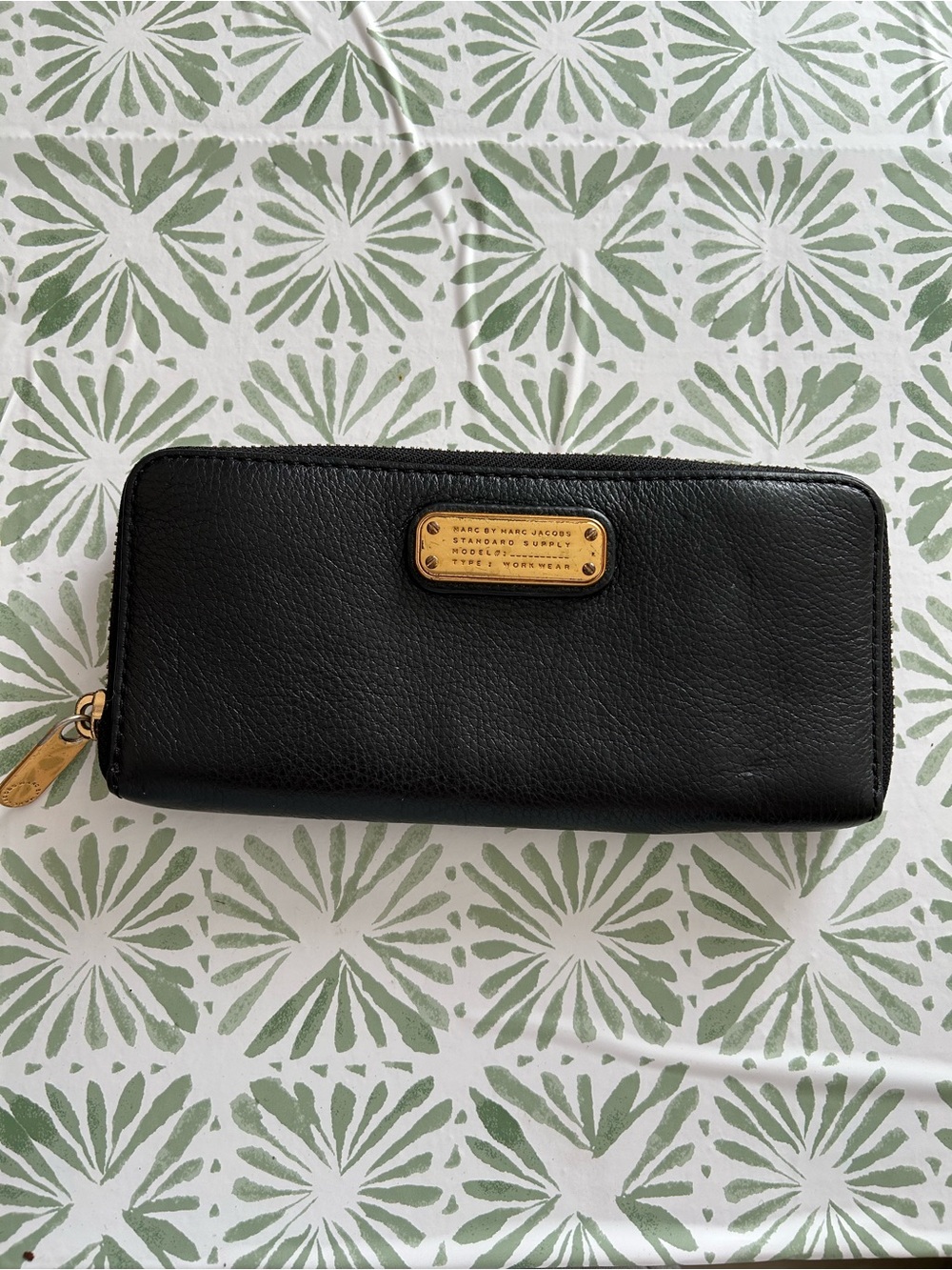 Marc By Marc Jacobs Black Leather Zip Wallet with Gold Plaque